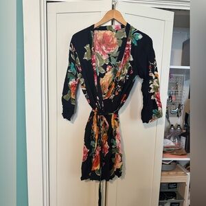 Floral Black Cotton Robe